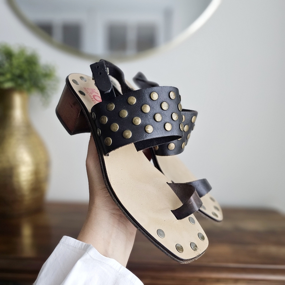 Michael Kors Black Studded Leather Block-Heel Sandals Size 9.5 M Made in Italy - Picture 3 of 16